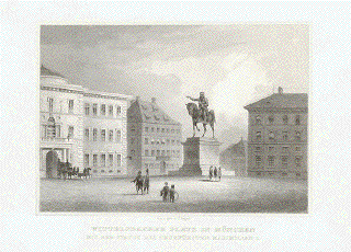 Wittelsbacher Platz in Muenchen mit der Statue Des Churfuersten Maximilian I.